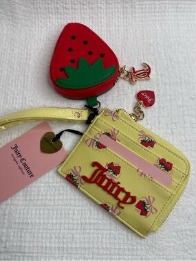 Juicy Couture Sweet Strawberry L Zip Card Case Wristlet- Color: Yellow Iris ✨🍓